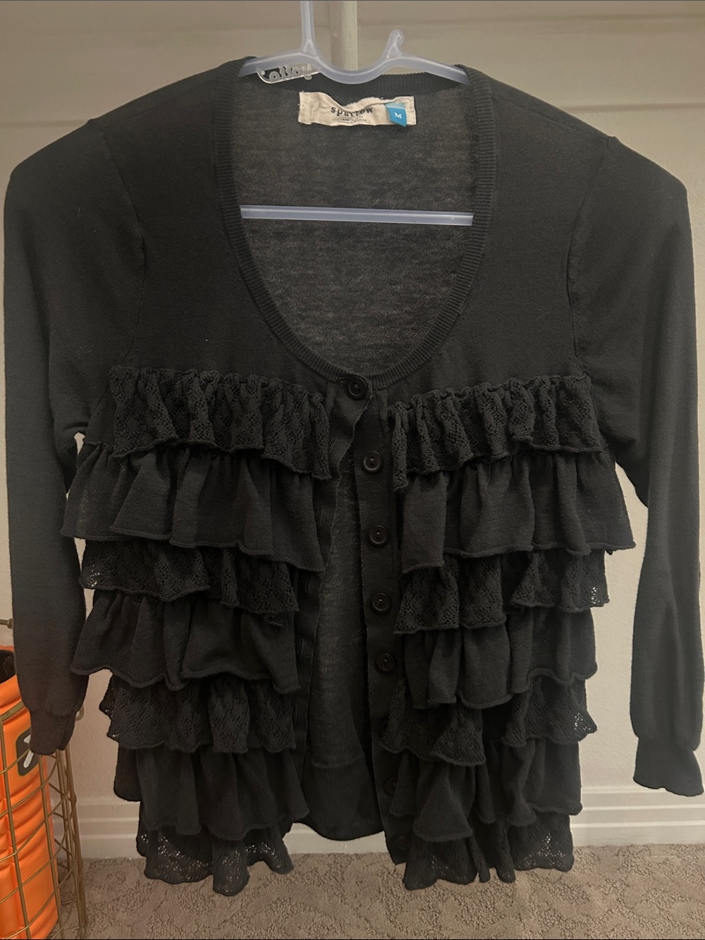 sparrow (Anthropologie) charcoal grey Ruffle Front Cardigan